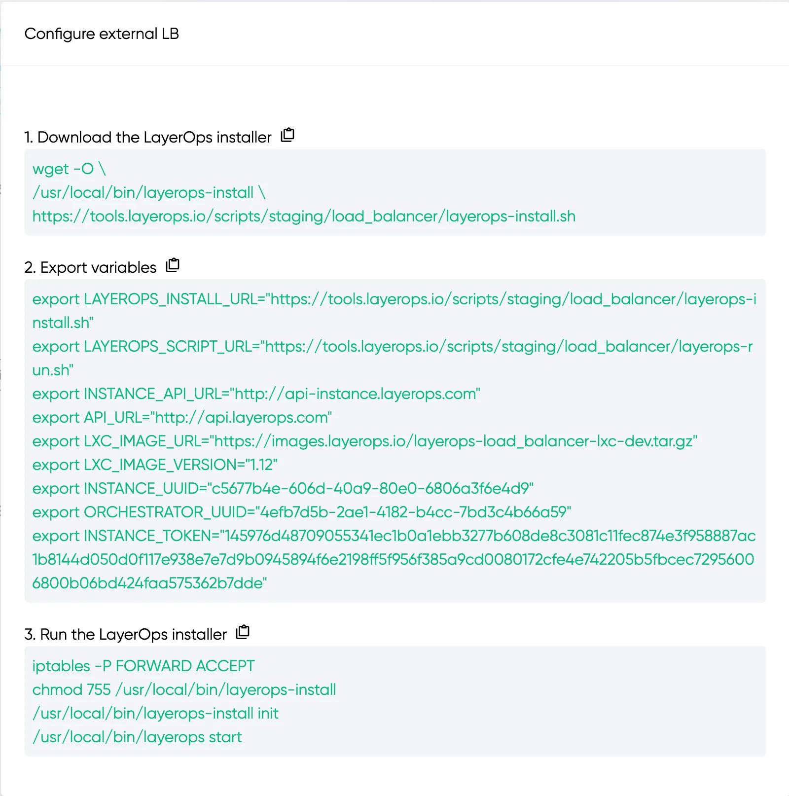 external LB modal configuration