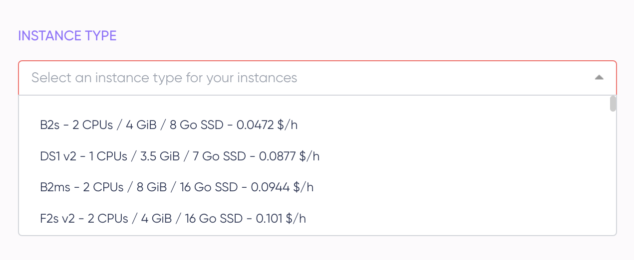 select instance type